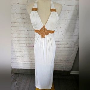 Sky Halter Maxi with Wooden Beading | Vintage & Rare! | Ivory | XS | EUC
